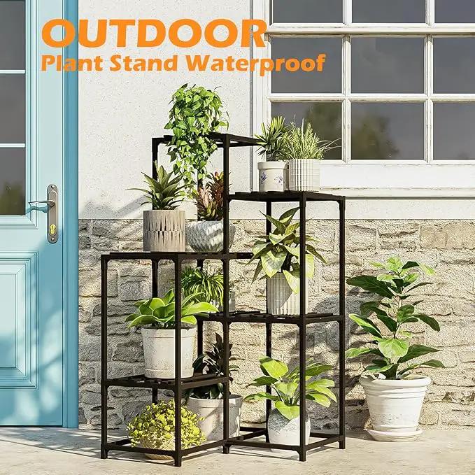Bamworld Plant Stand Outdoor Black Corner Plant Shelf/Holder for Living 7-Tier Stands Room Plant Rack Multiple Plants Patio Balcony Garden by GreenHaven Gardens