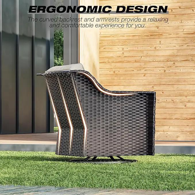 Joyside Wicker Patio Furniture Sets, 5 Pieces Upgraded Large Size Outdoor Furniture with Swivel Rocking Patio Chairs, Outdoor Ottoman and Side Table, Thick Cushions, Wide Armrest by GreenHaven Gardens