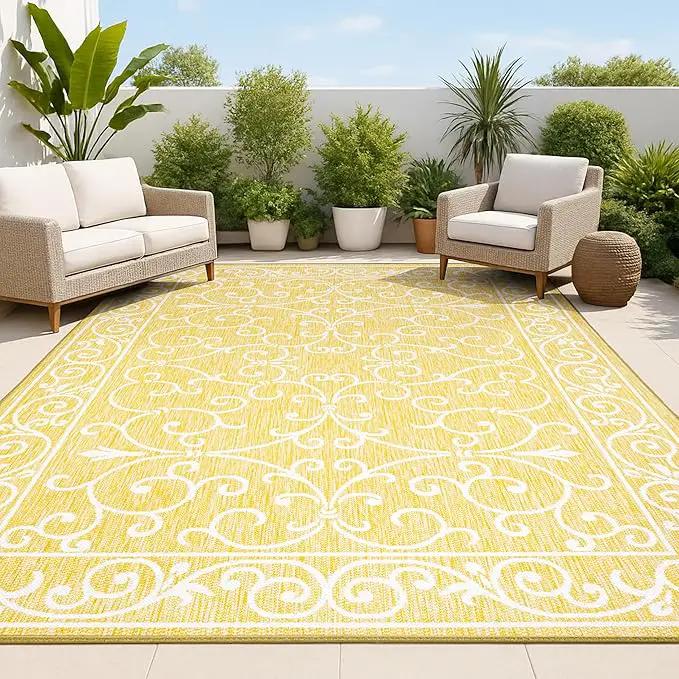 JONATHAN Y SMB106L-3 Charleston Vintage Filigree Textured Weave Indoor Outdoor Area Rug, Classic Traditional Easy-Cleaning,Bedroom,Kitchen,Backyard,Patio,Non Shedding, 3 X 5, Yellow/Cream by GreenHaven Gardens