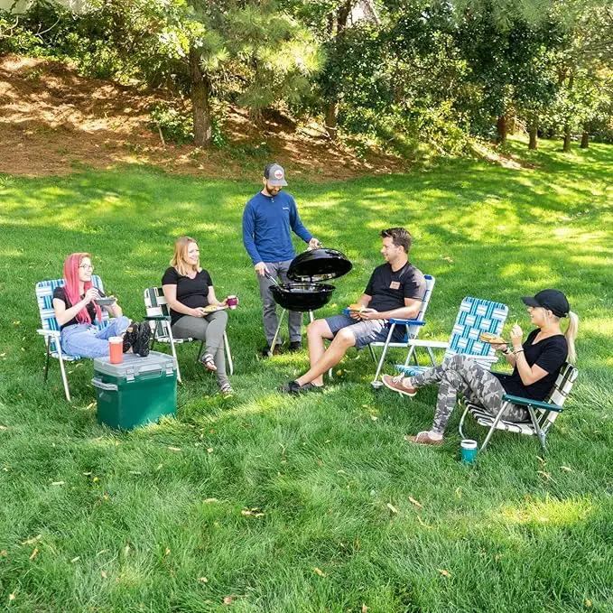 Lawn Chair USA - Outdoor Chairs for Camping. Made with Lightweight Aluminum Frames and UV-Resistant Webbing. Folds for Easy Storage 2- Pack (Sea Island with White Arms, Magnum) by GreenHaven Gardens