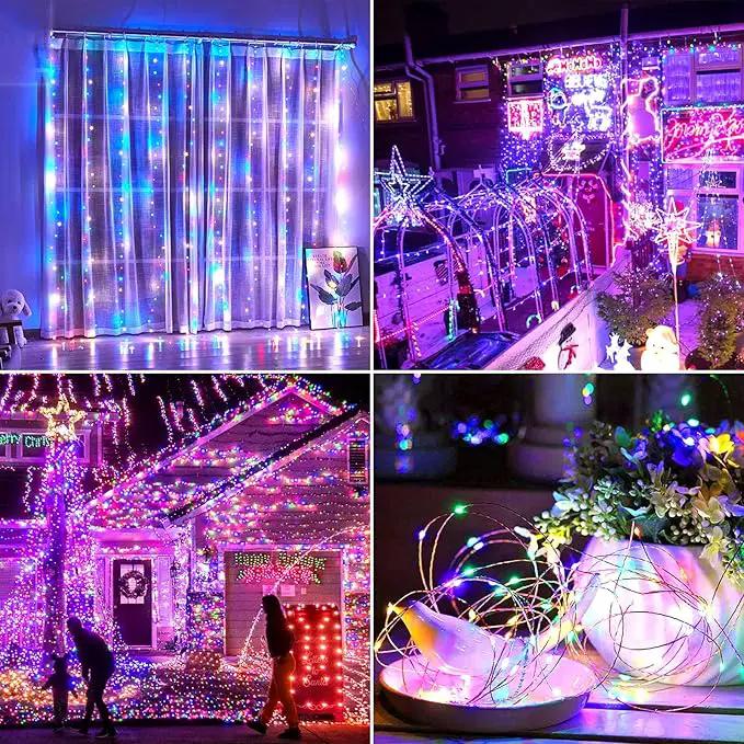 Extra-Long 288FT 800LED Solar Fairy String Lights, 4-Pack 72FT 200 LED Outdoor Twinkle Lights Waterproof, 8 Lighting Modes, Multicolor Silver Wire Lights for Deck Backyard Tree Garden Fence Pool Party by GreenHaven Gardens