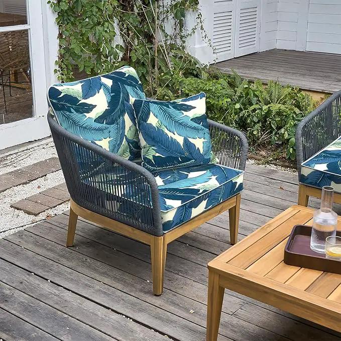 LVTXIII Outdoor Deep Seat Cushion 24"x24"x4" Patio Seat and Back Cushion Set Seasonal Chair Cushion for Dining Arm Chairs, Wicker Chairs and Garden Furniture Decoration, Swaying Palms Blue by GreenHaven Gardens