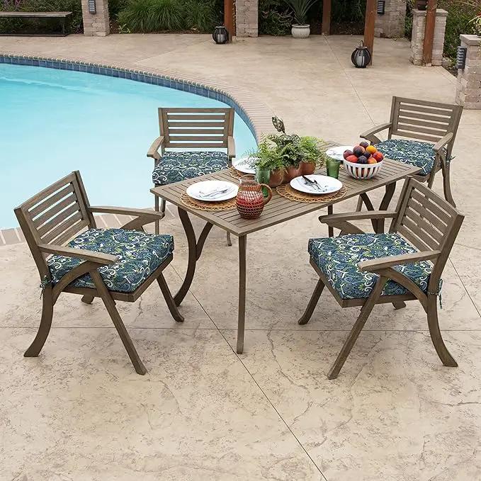 Arden Seat Cushion, 21 x 21, Rain-Proof, Fade Resistant, Cushion for Patio Dining, Adirondack, and Outdoor Chairs Sapphire Aurora Blue Damask by GreenHaven Gardens