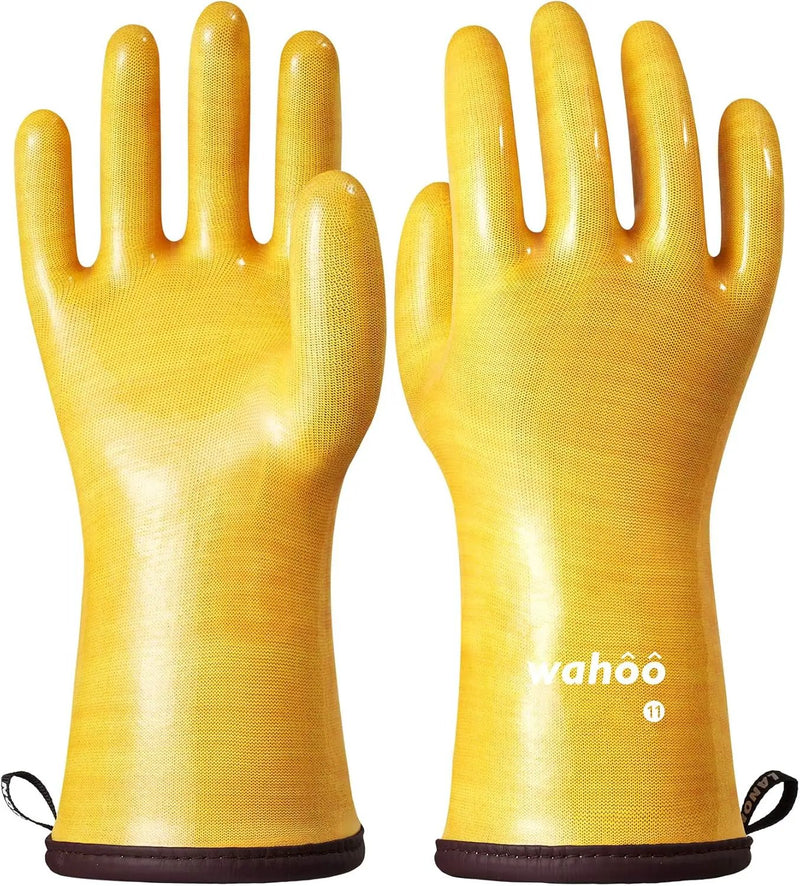 LANON Protection Wahoo Liquid Silicone Smoker Oven Gloves, Food-Contact Grade, Heat Resistant Gloves for Cooking, Grilling, Baking, Yellow, XXL/11 by GreenHaven Gardens