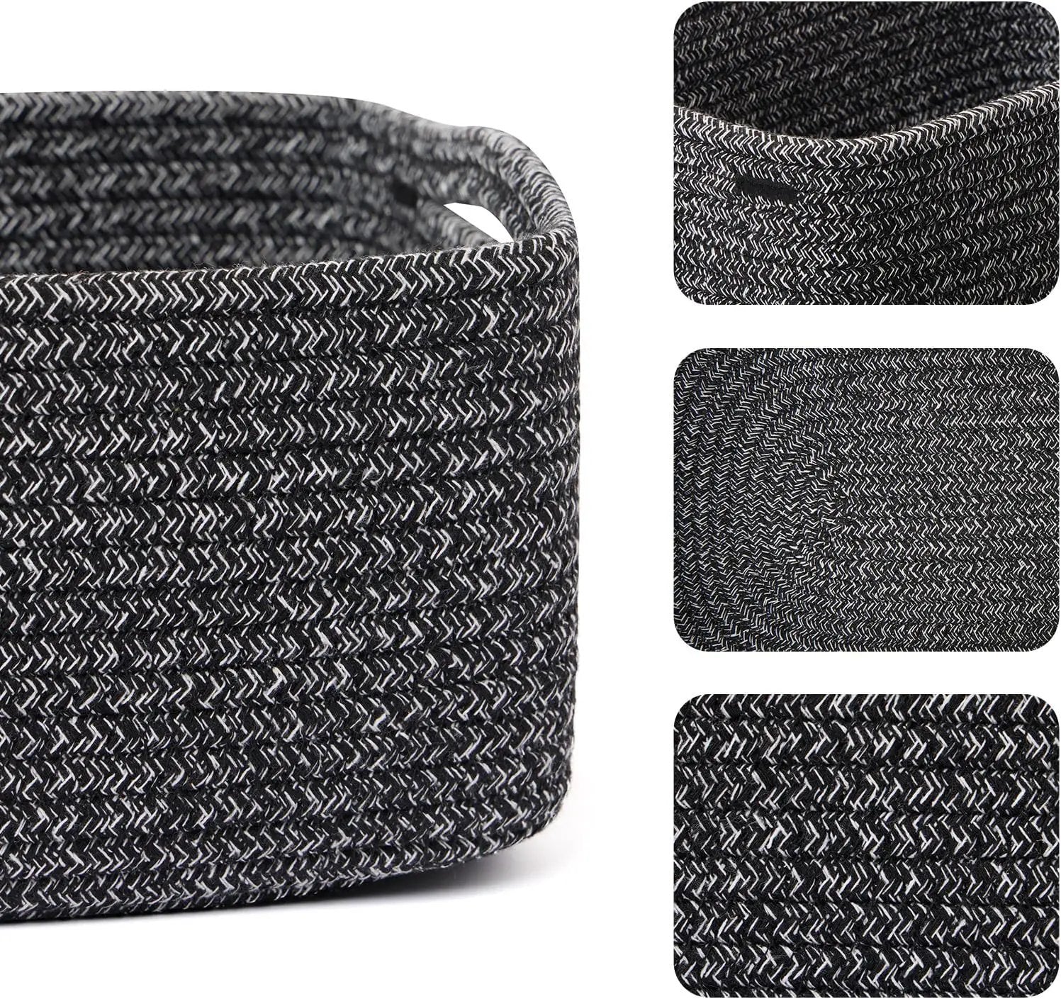 Small Storage Baskets for Organizing | Closet Organizer Bins | Shelf Toy Basket | Woven Rope Baskets | Cube Decorative Box | Shallow Basket | 13x8.5x5.1” | 4 Packs Dark Gray by GreenHaven Gardens