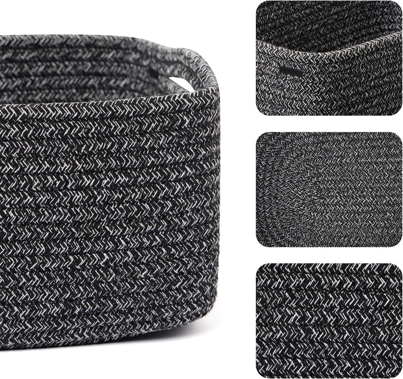 Small Storage Baskets for Organizing | Closet Organizer Bins | Shelf Toy Basket | Woven Rope Baskets | Cube Decorative Box | Shallow Basket | 13x8.5x5.1” | 4 Packs Dark Gray by GreenHaven Gardens