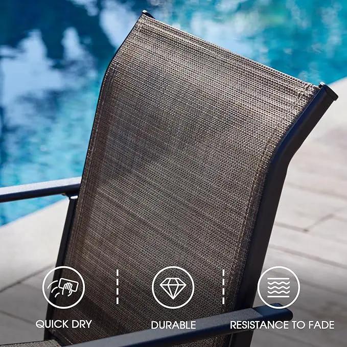 VICLLAX Patio Dining Set for 4, Outdoor Furniture Set Includes 41.2" Round Patio Table and 4 Patio Sling Chairs, Black Tabletop and Brown Fabric by GreenHaven Gardens