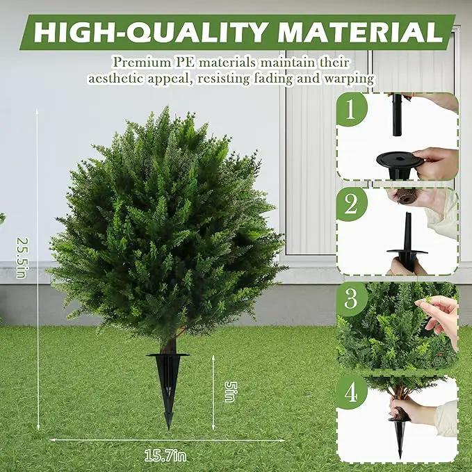 Sunnyglade Set of 2 Artificial Cedar Topiary Ball Trees, Faux Cedar Shrub Bushes with Ground Spike 25.5", UV Resistant Fake Cedar Plants for Indoor, Garden, Yard, Porch, Patio Decor (Green) by GreenHaven Gardens
