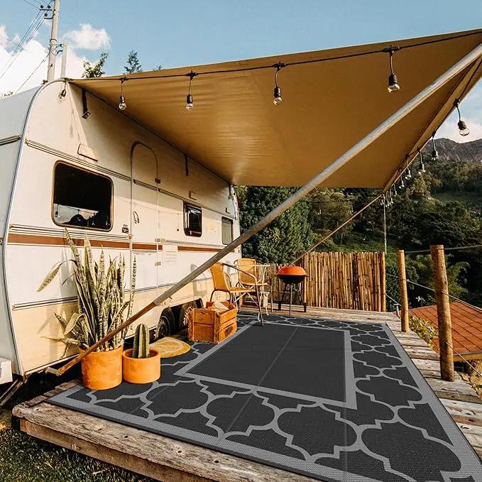 GENIMO 10 ' x 14 ' Outdoor Rug Waterproof for Patio Decor, Foldable Reversible Plastic Straw Area Rugs Mat for Camper, Outside Carpet for Rv, Deck, Porch, Picnic, Beach, Balcony, Black & Grey by GreenHaven Gardens