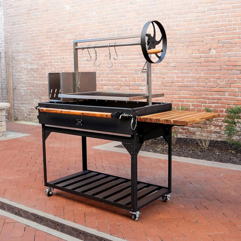 Backyard Discovery Argentine Santa Maria Wood Fire & Charcoal BBQ Grill with Brasero, Adjustable Grill Grates, Fire Bricks, Heavy-Duty Steel, S-Hooks, Acacia Wood Table for Outdoor Gaucho Grilling by GreenHaven Gardens