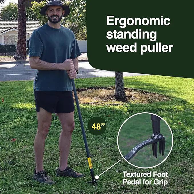 Rocklin™ Stand Up Weed Puller Tool - 4 Claw Steel Head - 48 inch Handle - 100% Metal - Easily Remove Weeds Without Bending or Kneeling (WeedPuller2.0) by GreenHaven Gardens