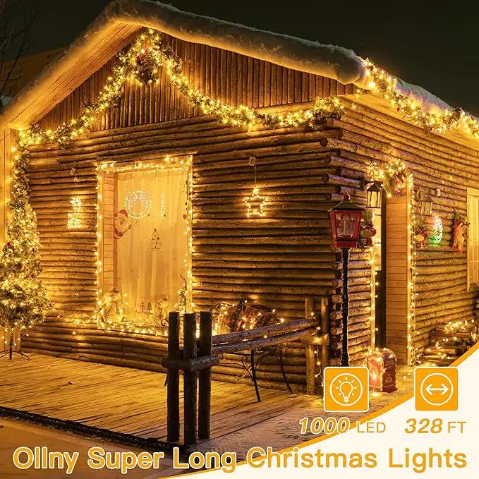 Ollny Christmas Lights Outdoor Waterproof, 1000LED 328FT Super Long String Lights with Remote 3 Timer, Plug in 8 Modes Fairy Light for Outside House Bedroom Xmas Decorations, Warm White by GreenHaven Gardens