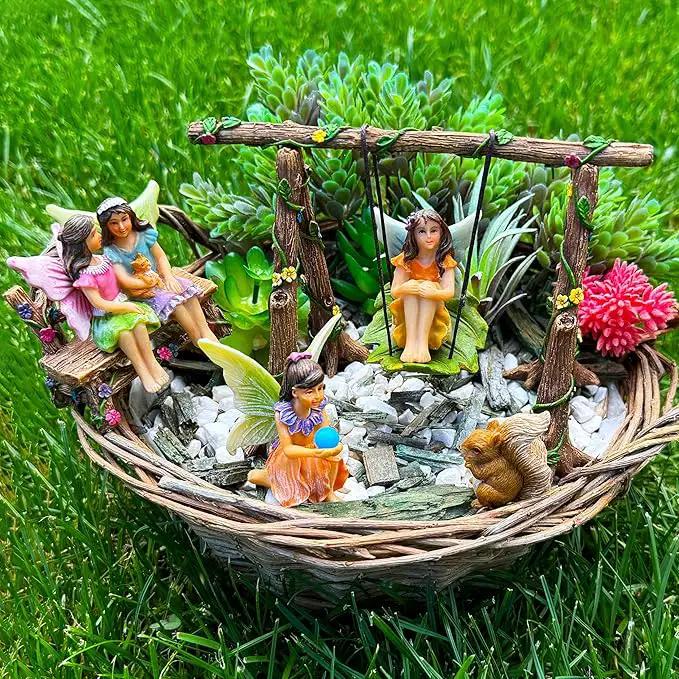 Mood Lab Fairy Garden - Accessories Kit with Miniature Figurines - Swing Set of 6 pcs - for Outdoor or House Decor by GreenHaven Gardens