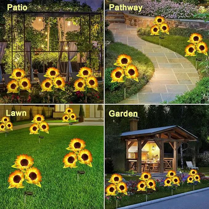 2 Pack Sunflower Garden Lights + 2 Pack Aluminum Ball Garden Lights by GreenHaven Gardens