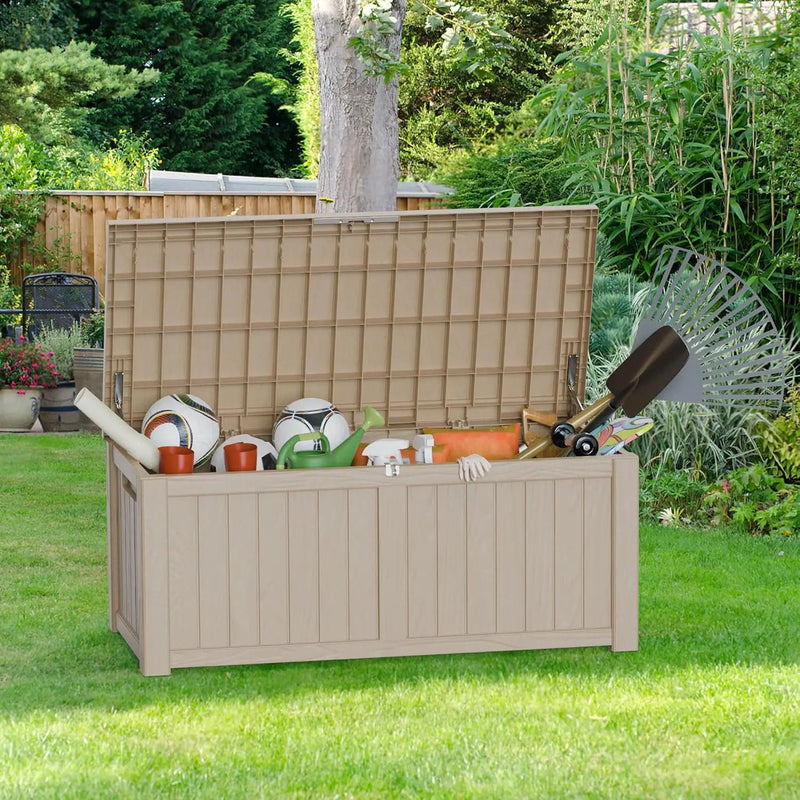 150GAL Brown Large - Capacity Outdoor Deck Box with Lock Hole – Waterproof, SGS - Certified UV Resistance, Ideal for Storing Patio Furniture Sets & Seasonal Decor, Hassle - Free Setup by GreenHaven Gardens