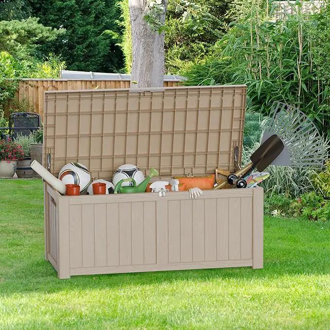 120 Gallon Outdoor Storage Box – Waterproof Deck Box for Patio & Garden,Light Brown by GreenHaven Gardens
