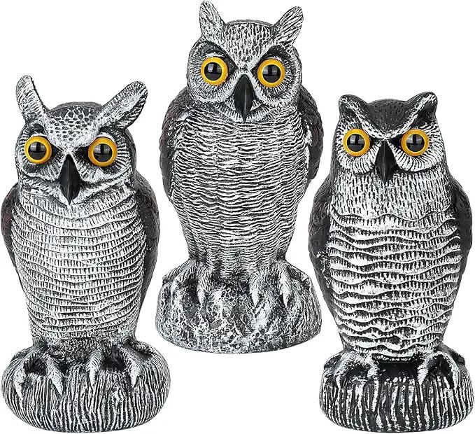 3-Pack Owl Decoys for Bird Deterrent - Weatherproof Bird Repellent Devices for Outdoor Use - Plastic Owls to Scare Birds Away and Control Garden Pests by GreenHaven Gardens