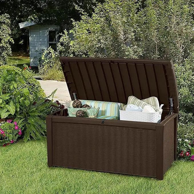 Keter Outdoor Storage Deck Box, for Patio, Backyard & Garden, Borneo, 110 Gallon, Brown - Lockable, Organizing, and Waterproof Plastic Container Bench by GreenHaven Gardens