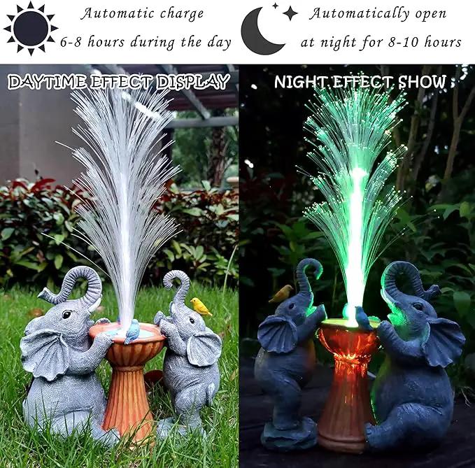 Elephant Statue Solar Garden Decor,Resin Elephant Statue and Colour Changing Optical Fiber Solar Lights,Outdoor Decor for Balcony, Garden, Patio, Yard, Lawn, Gifts for Mom Grandma by GreenHaven Gardens