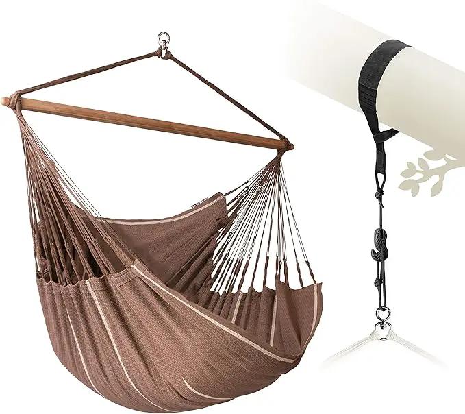 LA SIESTA® XL King Habana Cotton Hammock Chair Swing & Tree Mount Kit - Hammock Swing Chair w/Suspension Kit for Trees Beams & Posts - Indoor Outdoor Hanging Chair for Bedroom Patio - Chocolate by GreenHaven Gardens