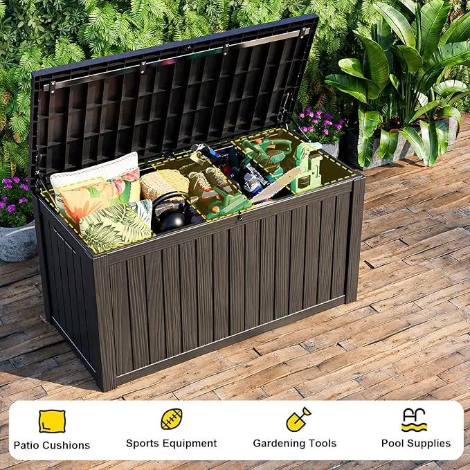 150 Gallon Outdoor Deck Box,Storage Lockable Waterproof Patio Furniture,Garden Tools,Cushions,Pool Accessories Outside Storage Resin Box(Black) by GreenHaven Gardens
