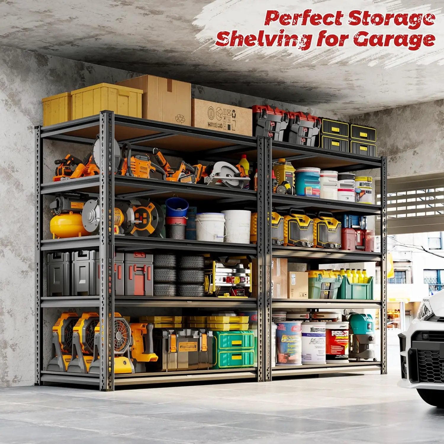 72"H Storage Shelves heavy duty, 2000LBS Garage Shelving, 5 Tier Metal Shelving Unit Adjustable Garage Shelves Rack Shelf for Storage Warehouse Pantry Closet,35.6" W × 16" D × 72" H, Black, 2PCS by GreenHaven Gardens