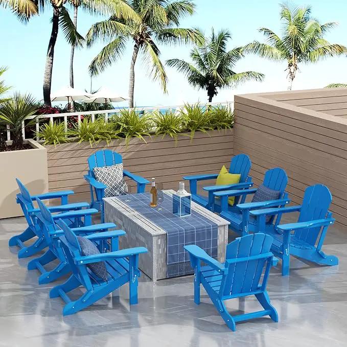 Westin Outdoors Laguna WO Outdoor Adirondack Folding Patio Chairs 8 PCS Set Retro Beach Aesthetic for Backyard, Lawn, Patio, Deck, Garden, Weather Resistant Polyethylene Plastic Lounger (Pacific Blue) by GreenHaven Gardens
