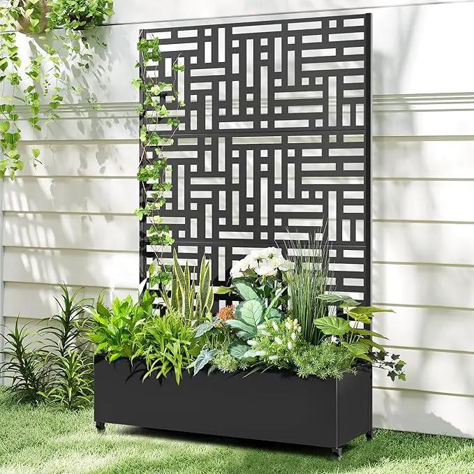 Raised Garden Bed with Trellis and Wheels,73"x47"x16" Metal Raised Garden Bed,Black Modern Metal Planter with Climbing Trellis for Vines & Vegetables by GreenHaven Gardens