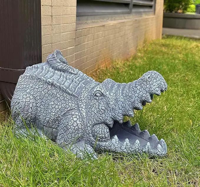 Realistic Crocodile Statue, Garden Rain Downspout Diverter, Splash Block & Gutter Extender, Decorative 3"x4" Gutter Extension, Outdoor Decor Sculpture, Unique Gutter Downspout Decoration by GreenHaven Gardens