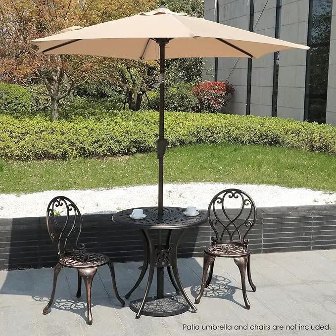 COBANA Patio Bistro Table, 31’’ Round Cast Aluminum Outdoor Dining Retro Side Table with 2’’ Umbrella Hole, Bronze by GreenHaven Gardens