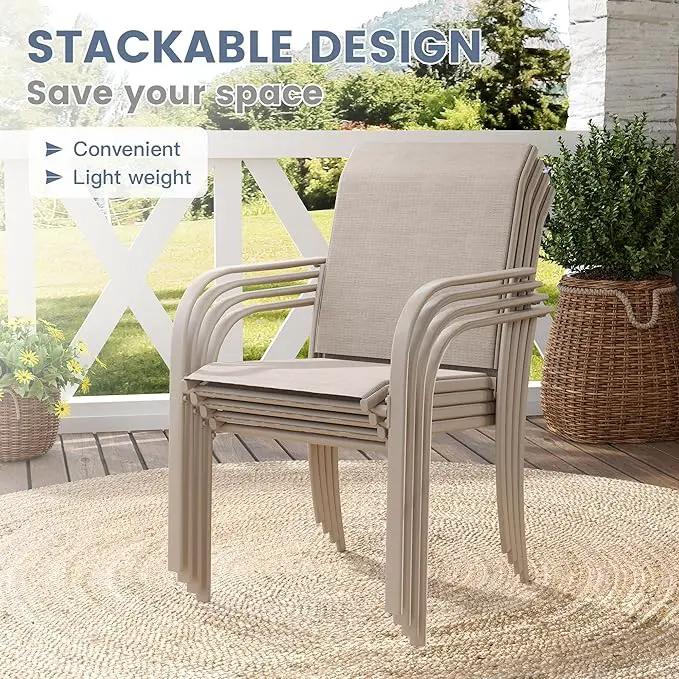 VICLLAX Patio Dining Set for 8, Outdoor Furniture Set Includes 53" Round Patio Table and 8 Patio Sling Chairs, Sandshell Color Tabletop and Fabric by GreenHaven Gardens