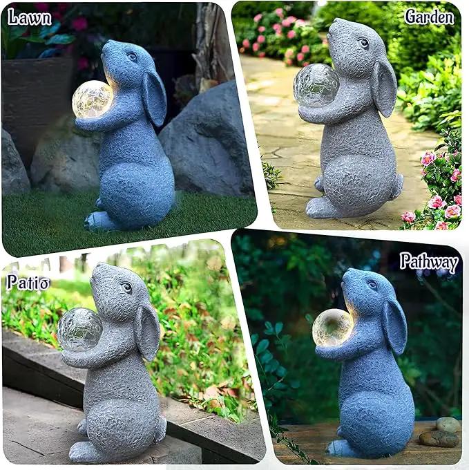 Solar Rabbit Statue Garden Decor -Rabbit Lover Gifts, with Gazing Solar LED Lights Ball Bunny Decoration for Garden Yard Patio Lawn Balcony - Gifts for Mom Grandma by GreenHaven Gardens