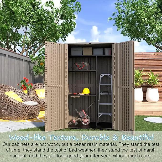 Sheds & Outdoor Storage, 52 Cu.ft Vertical Storage with Floor, Cabinet Waterproof for Garage Pool Bike Shed, Garden , Coffee Brown by GreenHaven Gardens