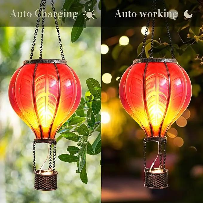 TERESA'S COLLECTIONS Hot Air Balloon Solar Lantern for Garden Decor ,Flickering Flame Hanging Solar Light for Outdoor ,Red Plastic Lamp for Yard Tree Gift for Mom by GreenHaven Gardens