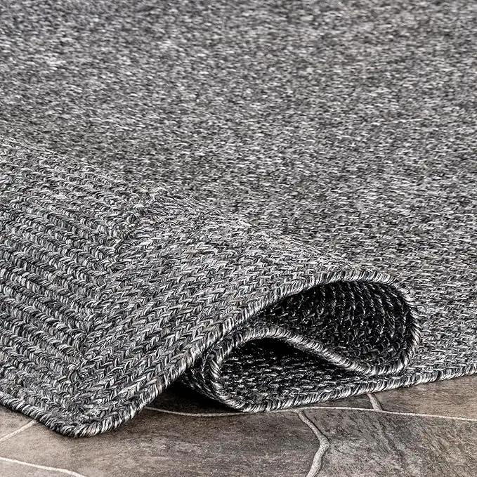 nuLOOM 5' x 8' Solid Hand Braided Indoor/Outdoor Area Rug, Pet-Friendly, High Traffic, Weather Resistant, for Patio, Balcony, Bedroom, Living Room, Dining Room, Wynn Charcoal by GreenHaven Gardens