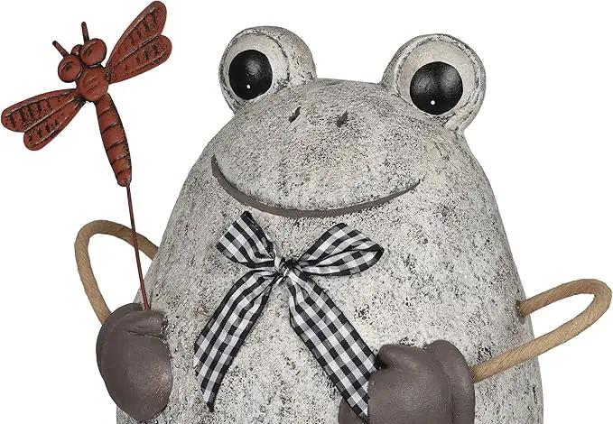 Alpine Corporation MCC862 Indoor/Outdoor Frog with Dragonfly Garden Statue, Stone Finish Frog Statue for Yard, 24" H, Silver by GreenHaven Gardens