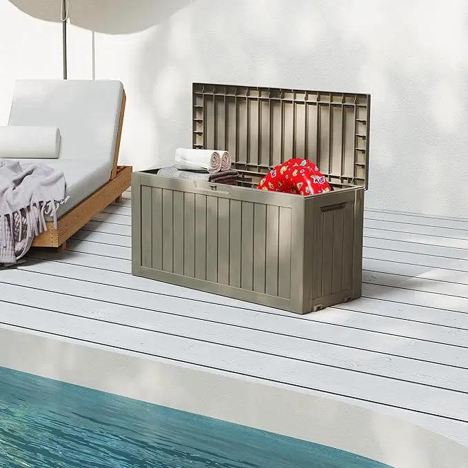 90 Gallon Outdoor Cushion Storage - Waterproof Deck Boxes for Outdoor, Space-Saving Deck Box with Lock for Patio/Pool Accessories, UV-Resistant Resin, Granite Grey by GreenHaven Gardens