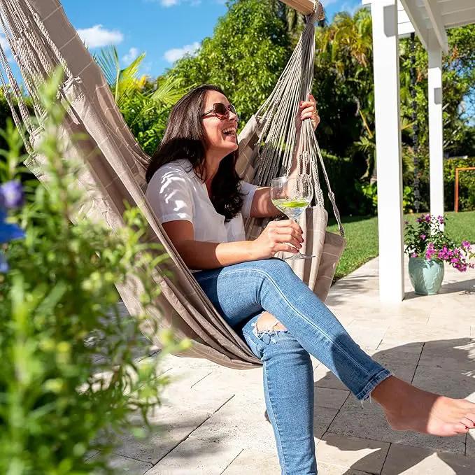 LA SIESTA® - XL King Domingo Hammock Swing Chair - Weather & Tear Resistant Hanging Hammock Chair - Indoor Outdoor Hammock Chair Swing - Hanging Chair for Patio Porch Bedroom - Max 355 Lbs, Almond by GreenHaven Gardens