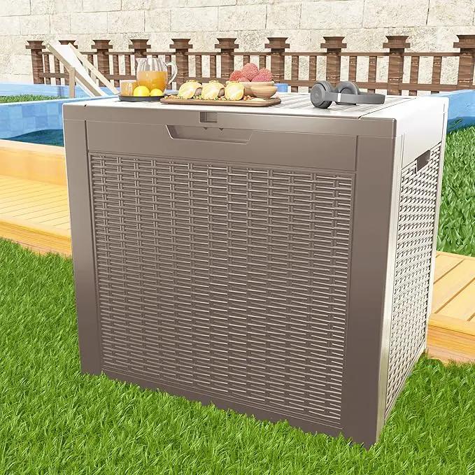 36 Gallon Outdoor Deck Box,Storage Lockable Waterproof Patio Furniture,Garden Tools,Cushions,Pool Accessories Outside Storage Resin Box(Grey Pattern) by GreenHaven Gardens