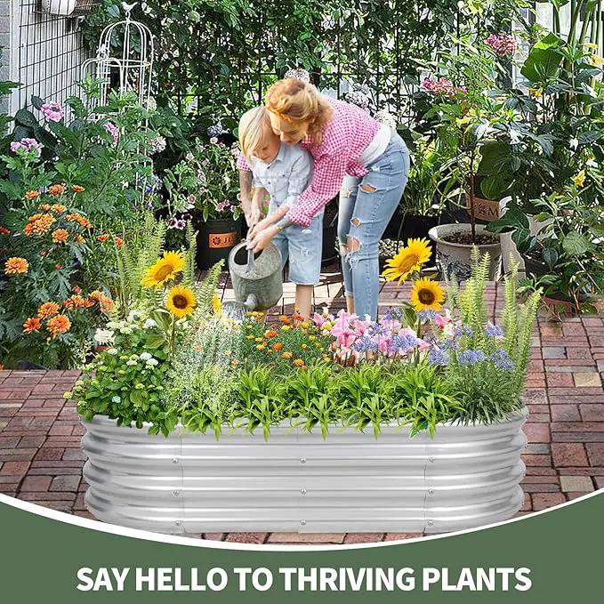 1MORE Galvanized Raised Garden Bed- Planter Garden Boxes Outdoor, Raised Beds for Gardening, 4x2x1ft Metal Garden Bed Kit for Vegetables Flower, Planter Raised Bed with Protective Tape & Tools.Silver by GreenHaven Gardens