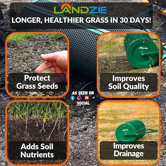 LANDZIE Lawn & Garden Spreaders - 44 Inch Heavy Duty Metal Mesh Basket Push/Tow Spreader - Compost, Peat Moss, Top Soil, Mulch - Durable Lightweight Multi-Purpose Yard Care Equipment - Manure Spreader by GreenHaven Gardens