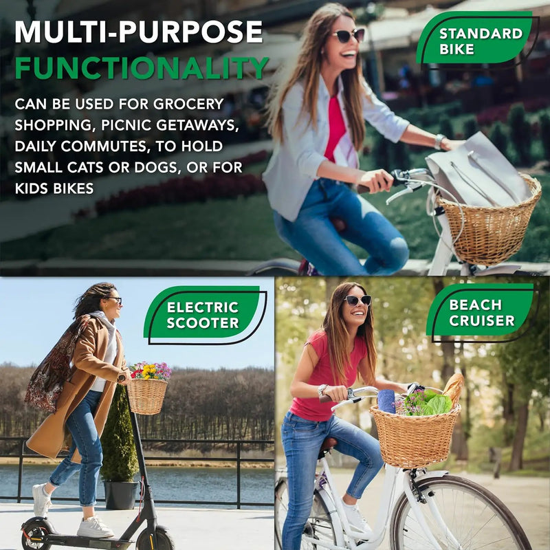 ProSource Wicker Bike Basket Front Cargo for Women and Men, Fits Most Bikes, Beach Cruiser, Stationary Bike, Ebike, Road Bike, Light Brown by GreenHaven Gardens