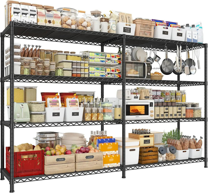REIBII 72.8" W Storage Shelves Load 1500LBS, 4 Tier Metal Shelving Unit Wire Shelving for Storage Rack Heavy Duty Metal Shelves for Garage Pantry Kitchen, 17.7" D x 72.8" W x 59" H by GreenHaven Gardens