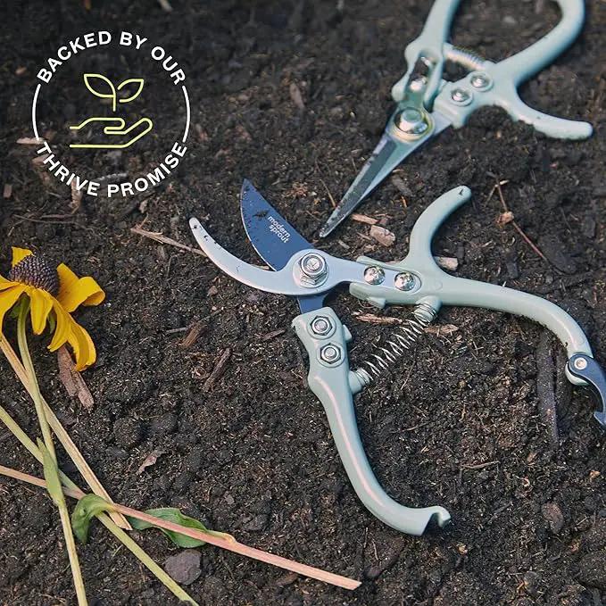 Modern Sprout Hand Pruners & Shears Set - Lightweight Gardening Tools W/Easy Lock - Sharp Carbon Steel Blades -Rust Resistant Scissors for Herbs, Flowers - Reusable Holster - Ocean by GreenHaven Gardens
