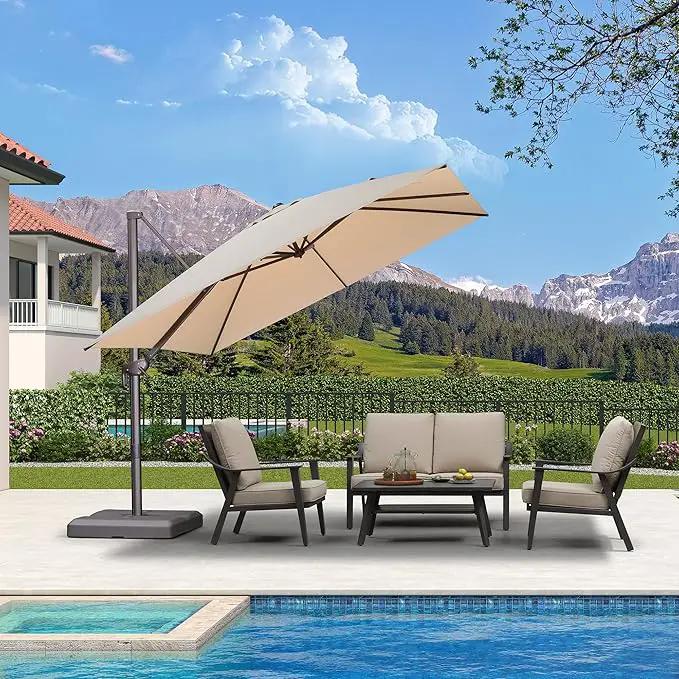 PURPLE LEAF 10 Feet Patio Cantilever Umbrella Square Outdoor Umbrella with 360° Rotation and Aluminum Offset Hanging for Garden Backyard Pool, Beige by GreenHaven Gardens