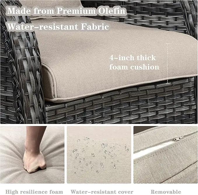 Outdoor Swivel Rcoker Patio Chairs - Outdoor Swivel Patio Chairs Set of 2 Wicker Chair Patio Furniture Sets with Covered Cushion for Porch Deck Balcony Garden, Beige by GreenHaven Gardens