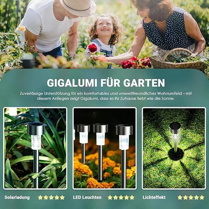 GIGALUMI Solar Lights Outdoor Waterproof, 12 Pack, Stainless Steel LED Solar Garden Lights for Patio, Lawn, Yard and Landscape, Cold White by GreenHaven Gardens