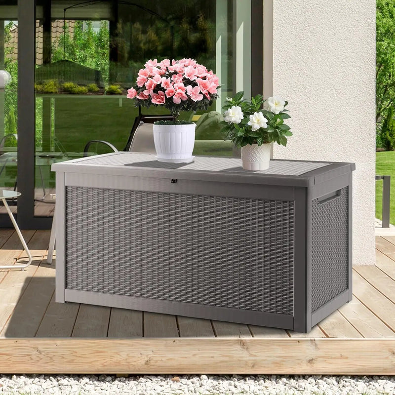 320 Gallon Waterproof Deck Box, Lockable Resin Storage Box for Patio Furniture Cushions Garden Tools and Outdoor Delivery Storage, Coffee by GreenHaven Gardens