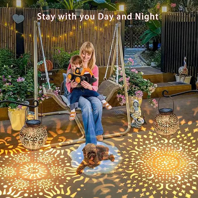 Go2garden Outdoor Solar Lanterns Waterproof Garden Gifts Women Yard Decorations Metal Moon Sun Hanging Solar Lights for Patio, Balcony, Tabletop,Birthday Mothers Day Gifts for Mom (Bronze,2Pack) by GreenHaven Gardens