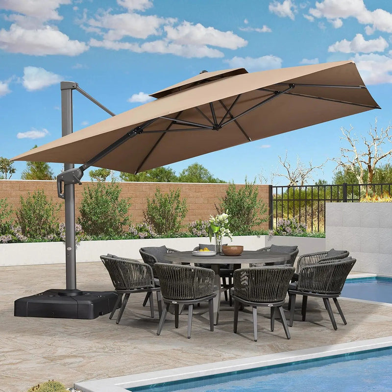 PURPLE LEAF 12FT Cantilever Outdoor Umbrellas Large Patio Umbrella Hanging Double Top Square Offset Umbrella with 360°Rotation Tilting Umbrella Outdoor Patio, Taupe by GreenHaven Gardens